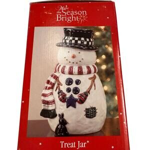 New in Box 00s Make the Season Bright Snowman Treat Jar 9x5.5"